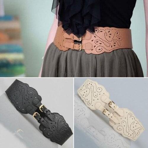 Fashion Women Double Buckle Elastic Waist Belt Wide Stretch Corset Waistband For Women Dress Stretch Waist Belt Adjustable Belt