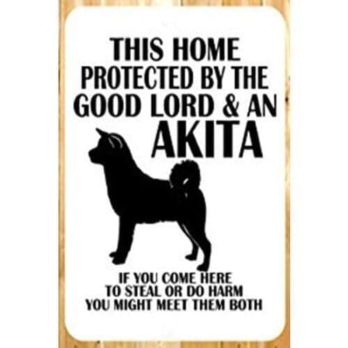 Dog Owner Tin Sign Protected by Dog Tin Sign Beware of Dog Sign Akita Tin Sign, Home Protected by Dog,Dog Sign 20x30cm Poster