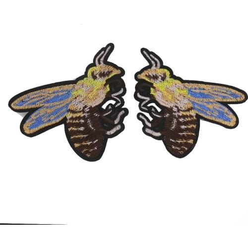 1 Pair Bee Patch Insect Embroidery Sticker Iron on Patches for Clothes Applique Rock Badge Fabric DIY Apparel Sewing Accessories