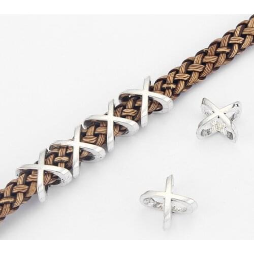 20pcs X Symbol Slider Spacers Beads Hole 10*7MM For Licorice Leather Cord Findings