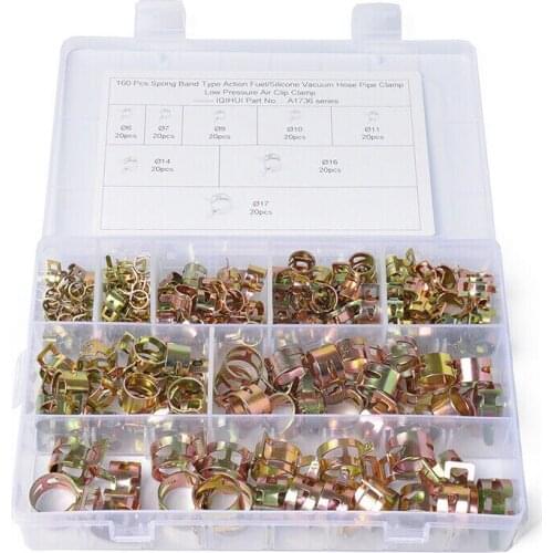 160PCS Spring Steel Clip Pipe Fuel Hose Air Tube Clamp Fastener 6-17mm Set Kit