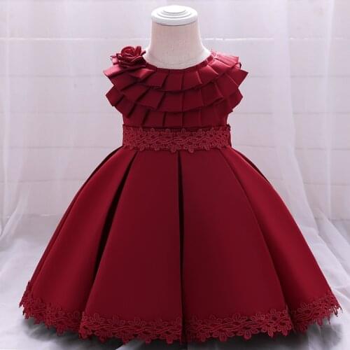 2021 Flower Toddler Baptism Dress 1st Birthday Dress For Baby Girl Clothes Solid Princess Dresses Evening Party Dress 1 2 5 Year