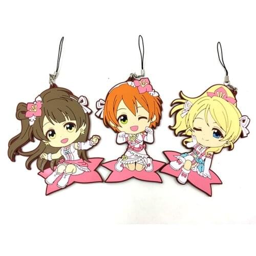 3pcs/Lot Love Live Kotori Anime keychain Nico Rin Umi Maki Chika Dia Riko Yoshi kc Kunikida Kanan Rubber strap/phone charm
