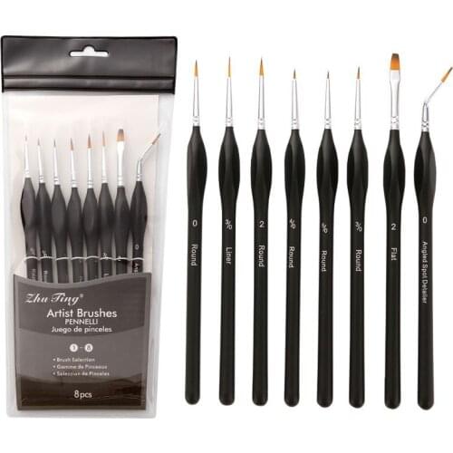 8pcs Professional Miniature Detail Paint Brushes Set Fine Artist Brushes Nylon Hair Wooden Handle Paintbrush Art Painting
