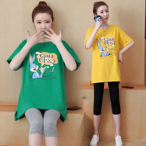 887# Maternity Clothes Summer O Neck T Shirt Short Sleeves Easy Matching Loose Stylish Tops Pregnant Women