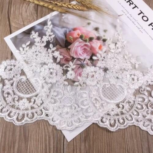 9Yards Wedding Bridal Lace Appliqued White Flower Clothing Dress Embroidered Border Lace Trims For Sewing Apparel Lace Trim