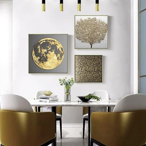 Abstract Gold and Black Geometric Oil Painting on Canvas Posters and Prints Scandinavia Art Wall Pictures For Living Room