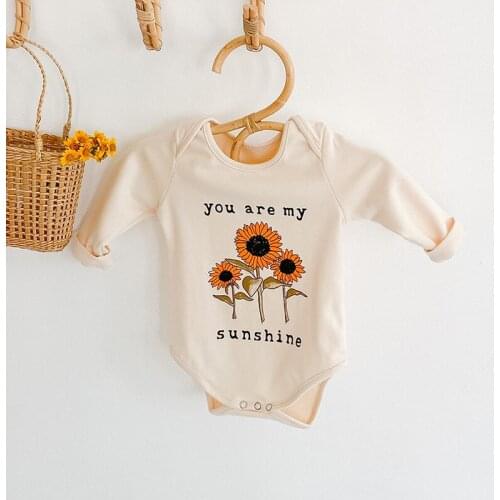 0-24M New Toddlers Baby Boys Girls Sunflower Letters Printed Bodysuit Autumn Casual Infant Long Sleeved O-neck Jumpsuit Clothing
