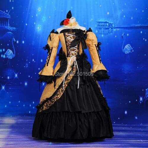 Black lace ruffle light golden costumes adults bow Medieval dress Renaissance gown Sissi princess Costume Victorian Belle Ball