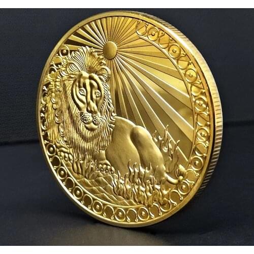 Twelve Constellation Zodiac Gold Commemorative Coins Euro Astrology Leo Tarot Wishing Sun God Lucky Love Medals