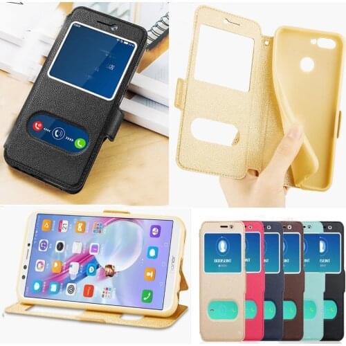 Flip Case For Huawei P SMART FIG-LA1 LX1 LX2 LX3 Window View Case Cover For Huawei Honor 9 Lite 5.65" Phone Cases