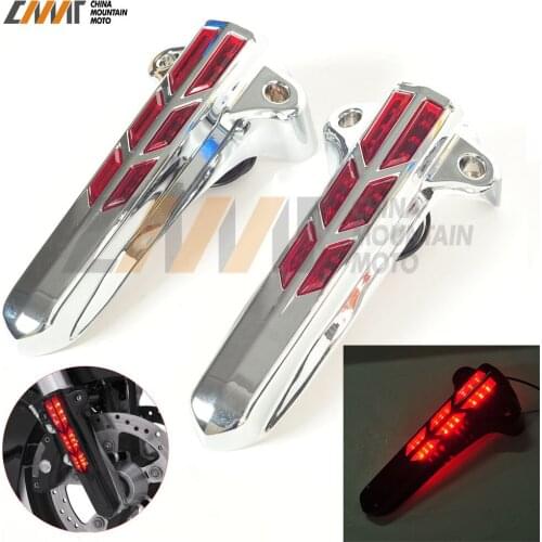 Chrome Motorcycle Front Lower Fork Leg Covers W/ Red LED Case for Harley FLHR FLHX FLHT 2014-2017