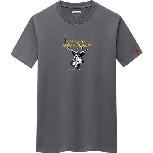 JFUNCY 100% Cotton Summer T-shirt New Men Casual Tee Tops O-Neck Short Sleeve Elk Print Tshirt Man S-6XL Oversize Loose Shirts