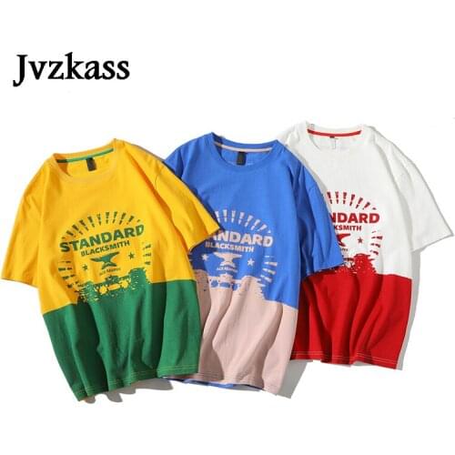 Jvzkass summer new hit color stitching short-sleeved round collar wild loose female student printing trend T-shirt tide Z187