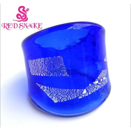 RED SNAKE Fashion Ring Handmade Blue with Silver color foil Translucent Murano Glass Ring