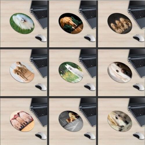 XGZ Round Mouse Pad Cute Animal Puppy Dog Bichon Golden Retriever Keep Cute Stay Cute Face Expression Pet Collection Small Dog