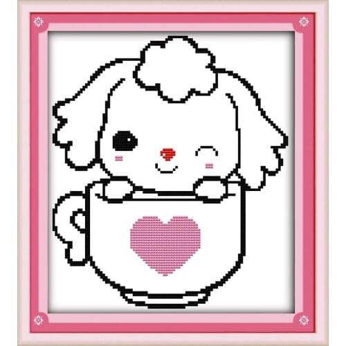 Teacup dog cross stitch kit cartoon 14ct 11ct print canvas stitching embroidery DIY handmade needlework plus