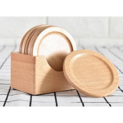 10sets Wooden Cup Pad Set 6pcs Round Coasters Anti Scalding Heat Insulation Cup Mat Table Mat