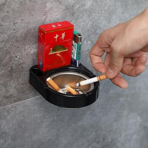 Wall Punch-free Waterproof Ash Tray Cigarette Holder Rack Creative Bathroom Ashtray Household Stainless Steel Suction