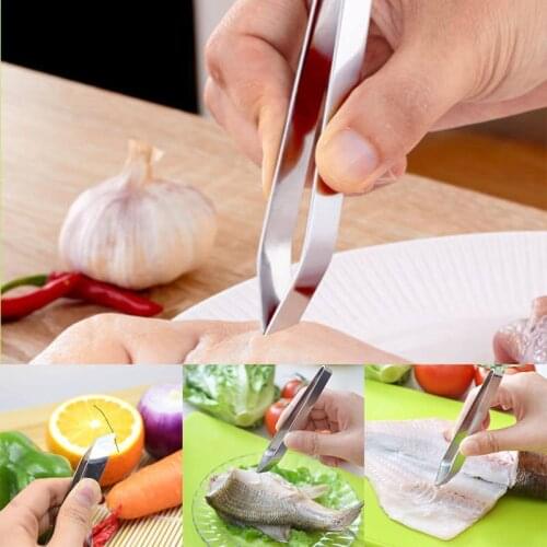 Stainless Steel Fish Bone Tweezers Remover Pincer Puller Tongs Pick-Up Seafood Tool