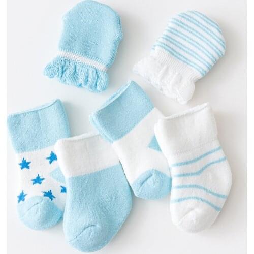 8Pcs Newborn Socks Glove Sets Combination Loose Mouth Anti-Off Lace Kids Boy Girls Baby Striped Cotton Anti-Scratch Keep Warm
