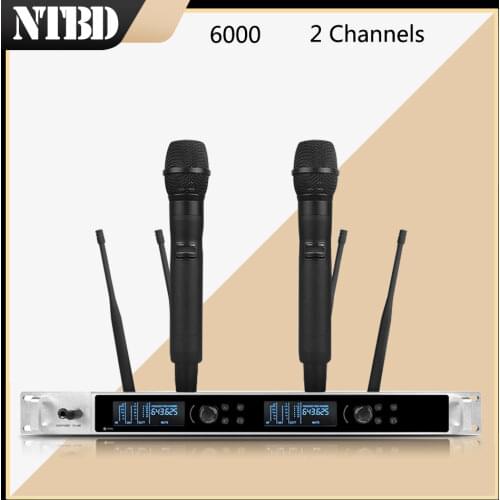NTBD Home KTV Party Stage Performance Wedding Church SKM6000 UHF 2 Channel 2 Handheld Dual Wireless Microphone System Dynamic