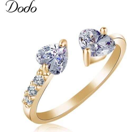 Double Hearts Of Love Wedding Rings For Women Gold Color Silver Color Jewelry Crystal Open Rings Female Anel Adjustable Size R78