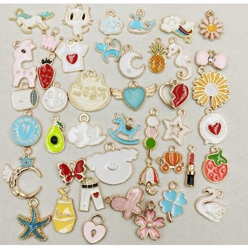 Wholesales 10 Pieces/lot High Quality Metal Fashion Necklace Charms Cute Love Heart Flowers Animals Fruits Trendy Pendants