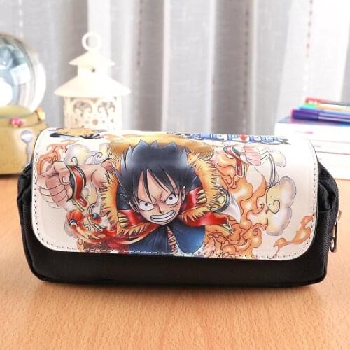 ONE PIECE Anime Pencil Holder Double-zipper Cosmetic Bag Fashion Makeup Bag Boy or Girl Stationery Pouch for Gift