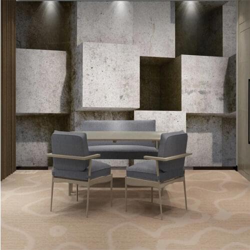 Industrial Style 3D Gray Cement Stereoscopic Geometric Rectangulars Mural Wallpapers for Living Room Wall Papers Home Decor