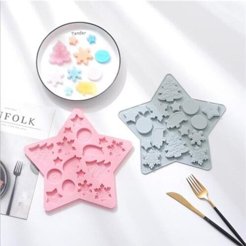 Five-pointed Silicone Mold Pig Snowflake Biscuit Suger Chocolate Cake Moulds Baking Tools Christmas Decorations For Home Decor