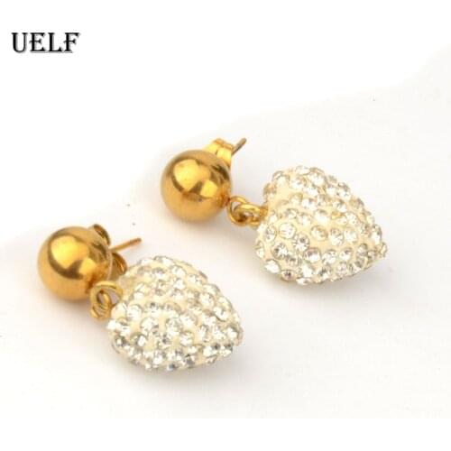 Uelf Luxury Heart Shape Earrings Pave Setting with AAA Cubic Zirconia Wedding Earring Earrings for Women Jewelry Brincos