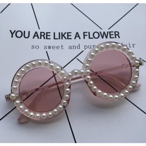 Handmade Pink Women Sunglasses Round Pearl Lady Eyewear UV400 Cute Small Eyeglass UV400 Luxury DIY Sun Glasses Oculos de sol