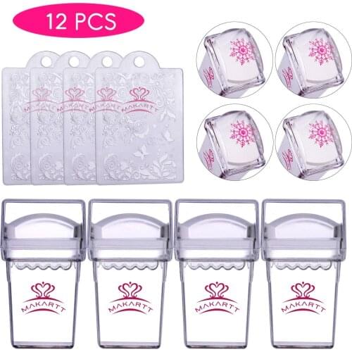 Makartt 4pcs Clear Nail Stampers 4pcs Nail Scrapers 4pcs Silicone Nail Art Stamper Heads Nail Stamping