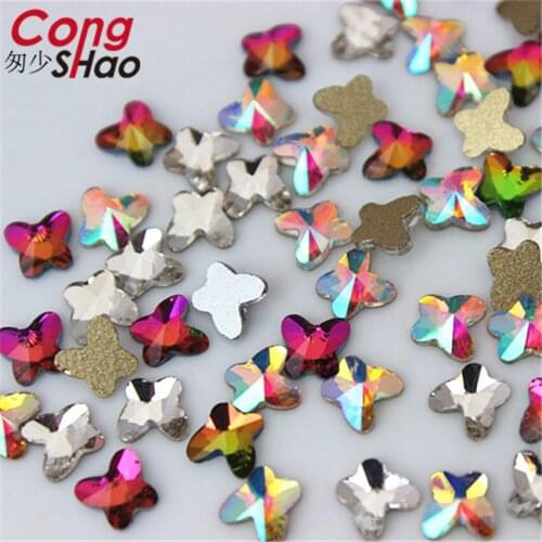 Cong Shao 100Pcs 5*5.2m Glass Butterfly Rhinestones For Nails Art decorations Glitter costume FlatBack stones and crystals CS712