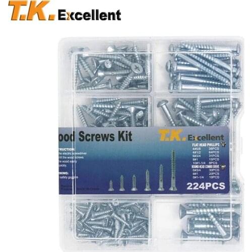T.K. Excellent Flat and Round Head Phillips,Wood Screw Assortment Kit,224Pcs