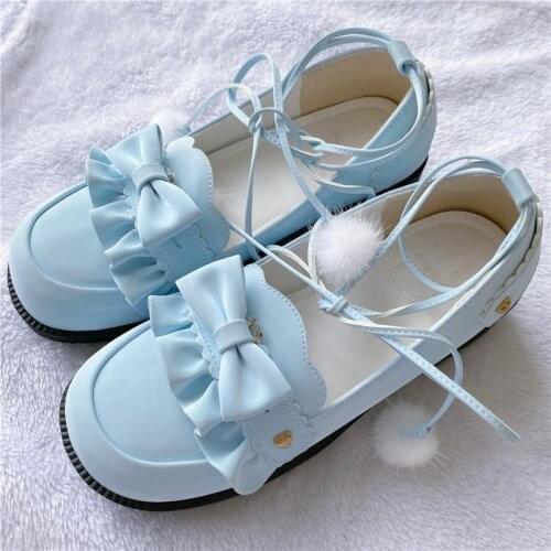Mid Heel Sweet Kawaii Bow Lace Up Gothic Girl Lovely Lolita Shoes Jk Uniform Shoe Women Cosplay Anime Goth Cute Japanese Loli
