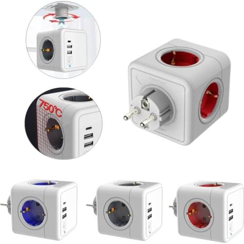 Power Strip EU Plug Wall USB Socket Adapter Power Cube 4 Smart Adapter Outlets Electrical Home Travel Cube Power Strip