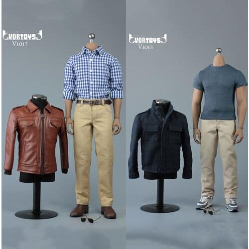 VORTOYS V1017 V1018 1/6 Scale Fashion Style Mens Retro Leather Jacket Suit Tooling Jacket Suit Male Soldier Figure Clothing