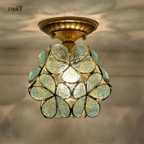 Japanese flower petal stained glass ceiling lamp for hallway living room balcony elegant copper house lighting fixtures led e27