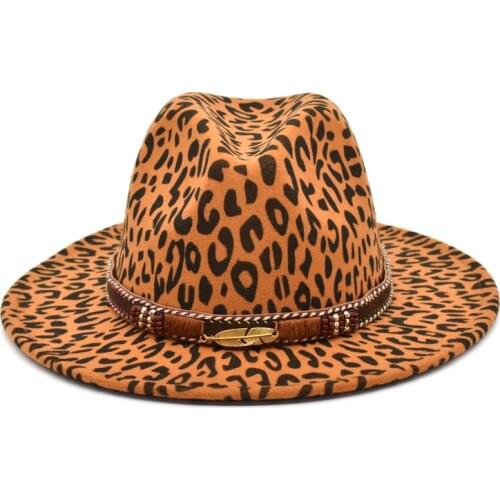 Hot Sale Ladies Wool Fedora Hat Leopard Print Hat Male Jazz Hat Spring And Autumn Hat Big Brim Hat F30