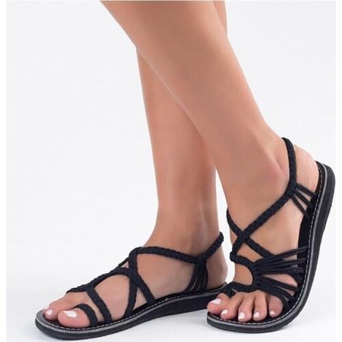 Rome Weaving Women Sandals Open Toe Flats Casual Shoes Summer New Ladies Beach Rope Knot Girls Big Size 35-43
