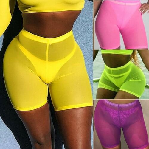Women See Through Fishnet Shorts Leggings Mesh Summer Hot Ladies Cover Up Beachwear Pants Cycling Bikini Cover Up