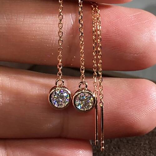 14K Rose Gold 2 Carat Drop Earrings Women Wedding Anniversary Engagement Party 1 ct Round Bubble Tassel Moissanite Diamond