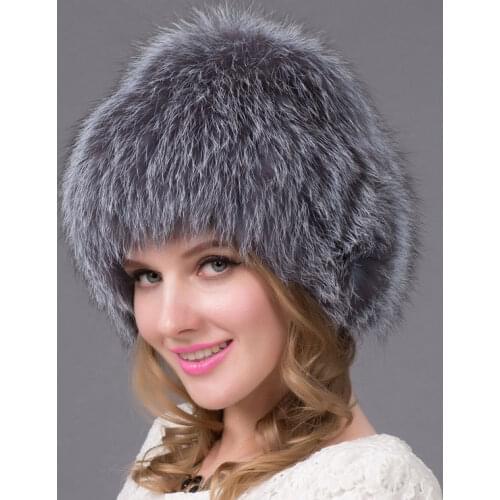Womens Bomber Hats Winter Fur Hat Raccoon Fox Fur Earmuffs Protection Cap Fluffy Plush Shirt Warm Knitted Fur Hat HHY-14