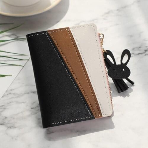 Womens Fashion Color Contrast Trend Card Bag Pu Wallet Women Coin Purses Money Bag Card Holders