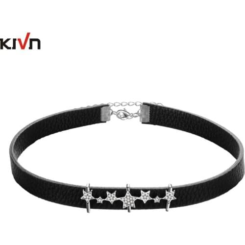 Womens Fashion Jewelry Stars Black Gothic Leather Collar Choker Necklaces for Girls Promotion Birthday Christmas Mothers Gifts