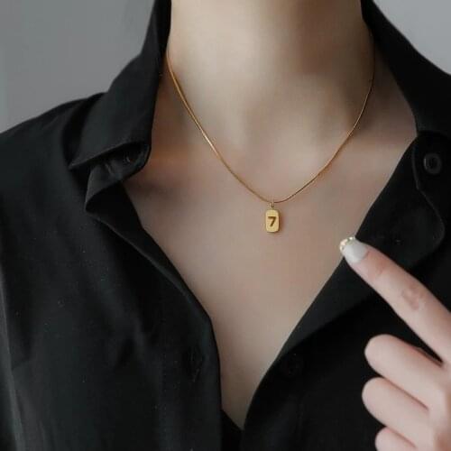 Vintage Stainless Steel Jewelry for Women Lucky Number 7 Square Hollow Pendant Necklaces for Girls Snake Bone 18k Gold Chains