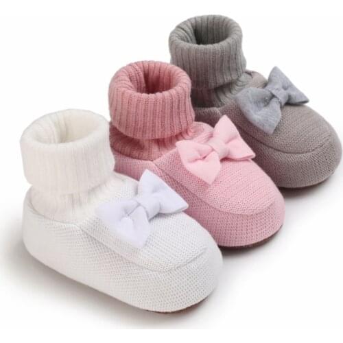 Winter Newborn Socks Boot Baby Girls Cozy Booties Infant Crib Shoes Toddler Non-Slip Soft Sole First Walkers with Knotbow 0-18m
