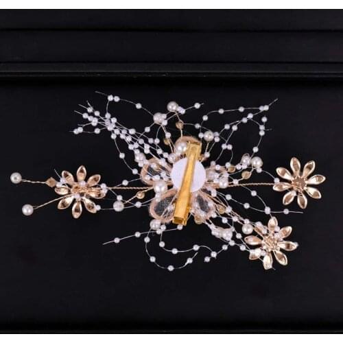 1sets Bride\' Hair Pink Silk Flower Pearl Rhinestone Handmade Hair Pin Clips Comb For Wedding Lady Elegant Hair Ornament BN